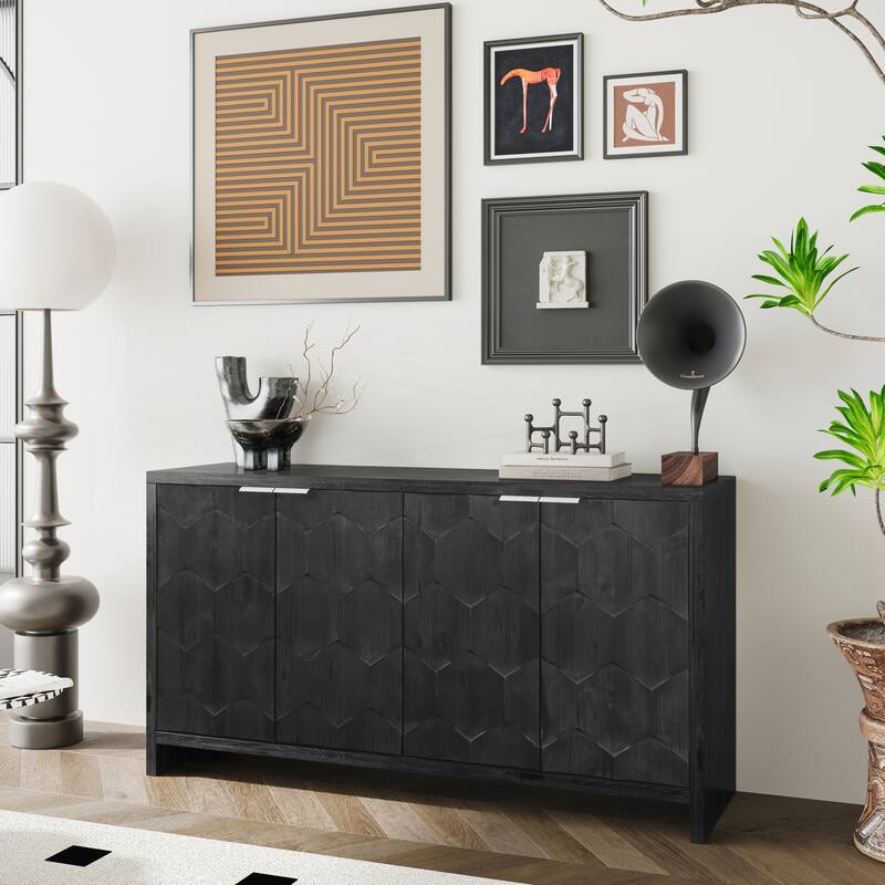 Farmhouse Style 4 Door Wooden Cabinet Sideboard Buffet