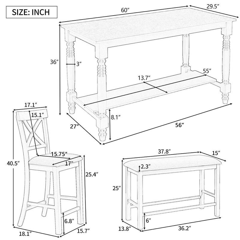 6 PCS Counter Height Dining Table Set with Shelf