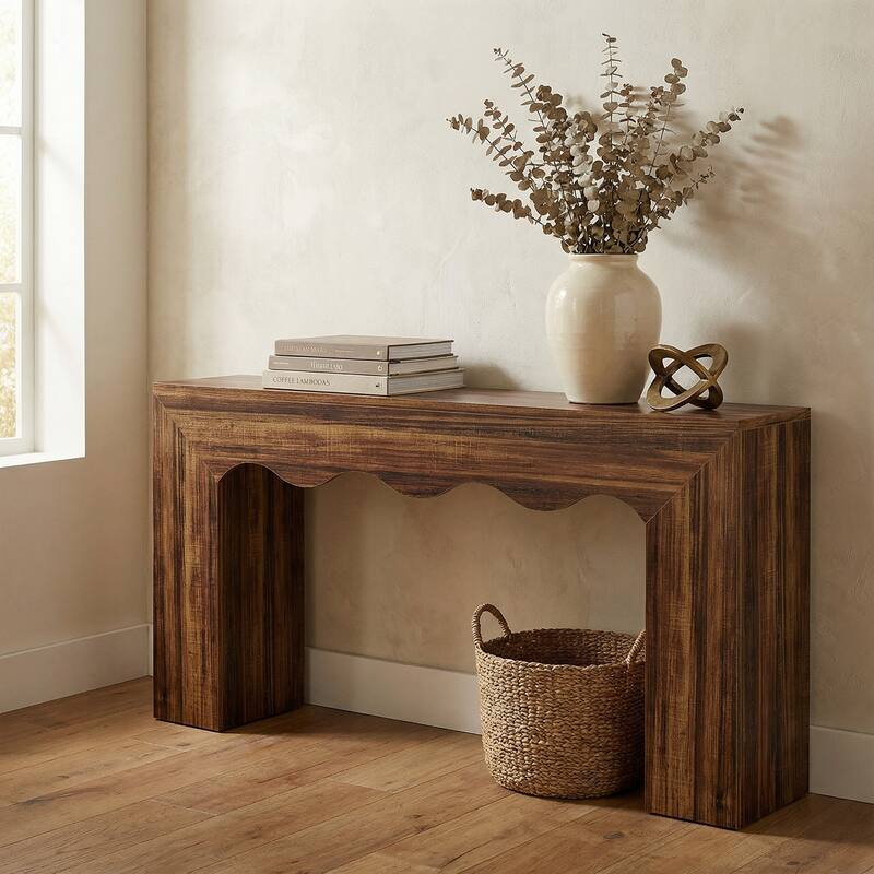 63" Farmhouse Console Table with Storage, Wooden Sofa Table