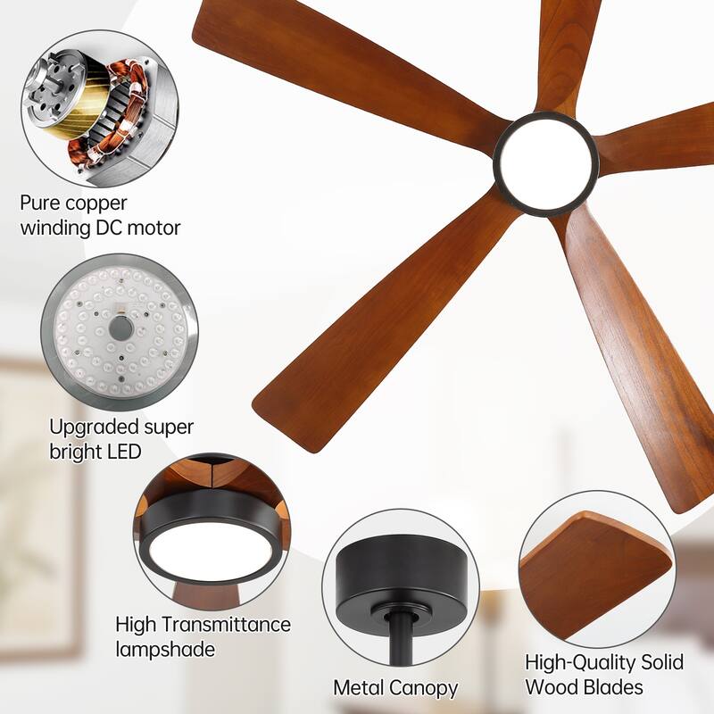 Sofucor 52 Inch Ceiling Fan with Light,6-Speed Quiet Remote Control,Dimmable LED,for Living Room, Bedroom and other Indoor