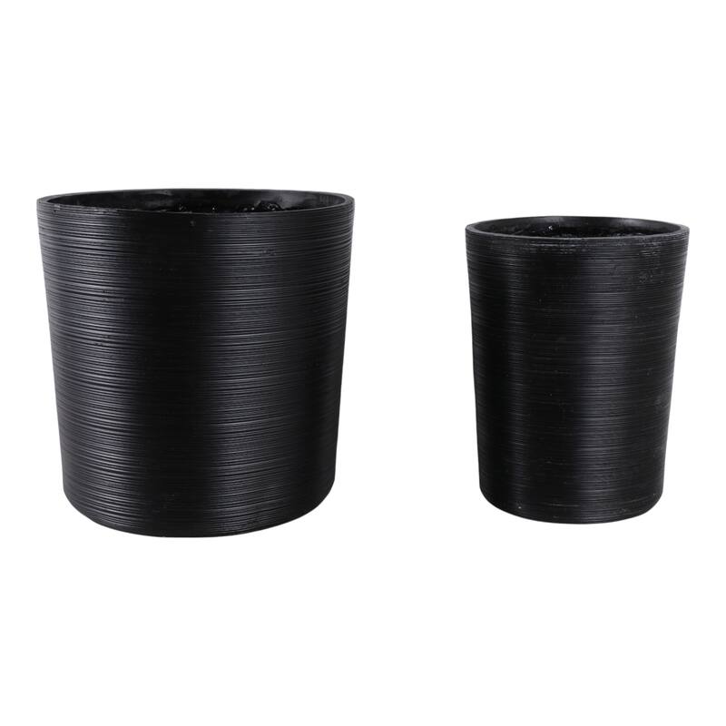 Polyresin Planter Ribbed Texture Home Use (Set of 2) - 21", 19" Black - 21" x 21" x 21" - 21" x 21" x 21" - Black