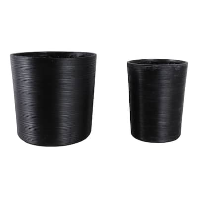 Polyresin Planter Ribbed Texture Home Use (Set of 2) - 21", 19" Black - 21" x 21" x 21"