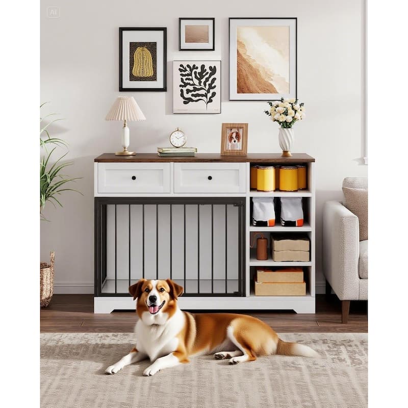 Dog Crate Furniture with Drawers, Shelves, End Table Design
