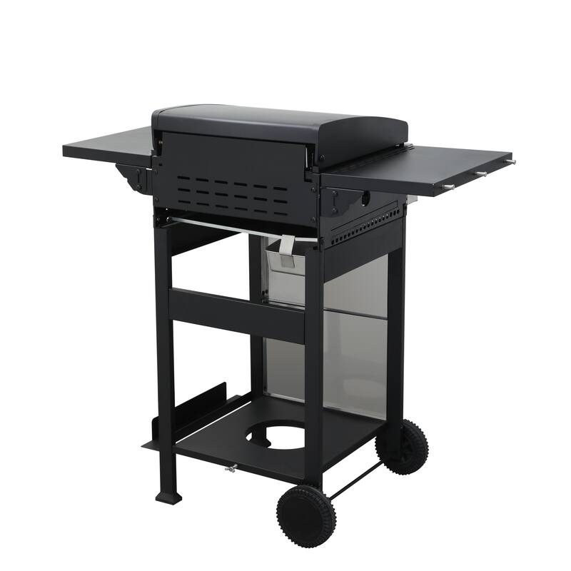 2-Burner Propane Gas Grill with Wire Enamel Cooking Grids Stainless Steel Outdoor BBQ Grill,Foldable Side Table,Hanging Basket
