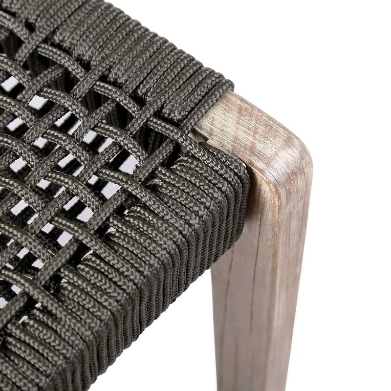Brielle Gray or Charcoal Rope and Eucalyptus Wood Indoor/Outdoor Patio Dining Chairs - Set of 2