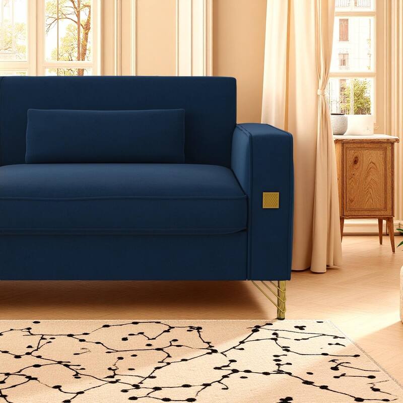 85.63" Velvet Sofa Couch with Cushions, Loveseat for Living Room, Square Armrest Upholstered Sofa with Metal Legs
