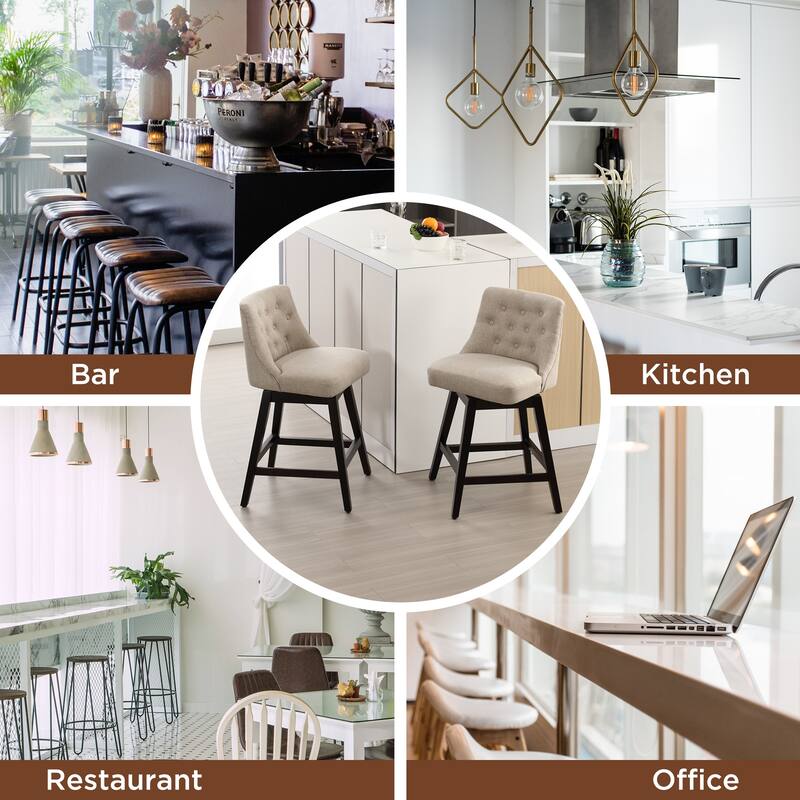 26"/29" Upholstered Swivel Counter and Bar Height Stools Solid Wood Frame (Set of 2)