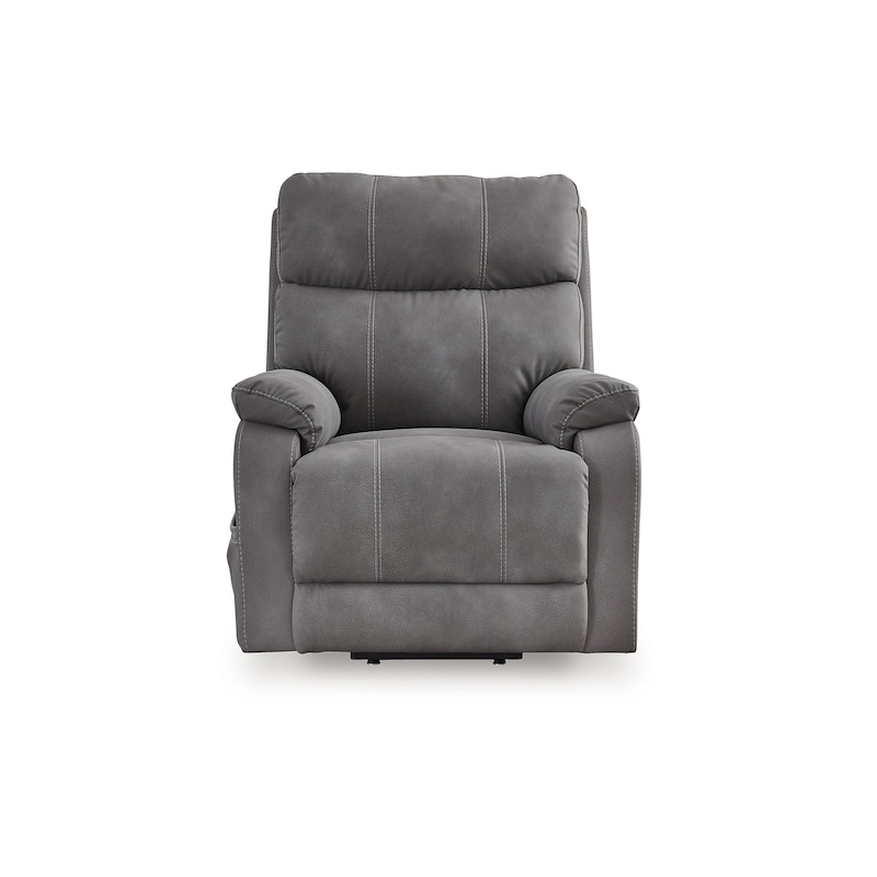 Corbin Power Lift Recliner Chair, Gray Faux Leather, Pillow Top Arms