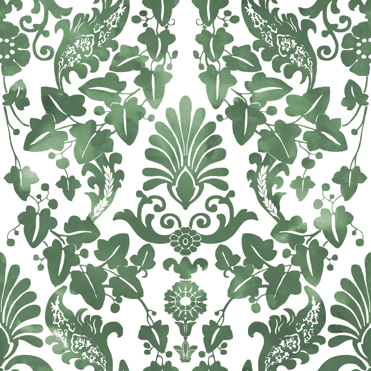 RoomMates Green & White Vine Damask Peel and Stick Wallpaper
