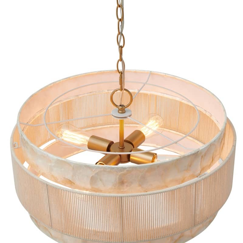 KAWOTI 3-Tire Seashell Pendant Light with Cotton Rope Shade