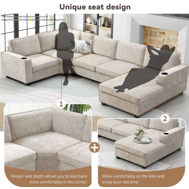 Merax 119*67" U Shaped Chenille Sectional Sofa