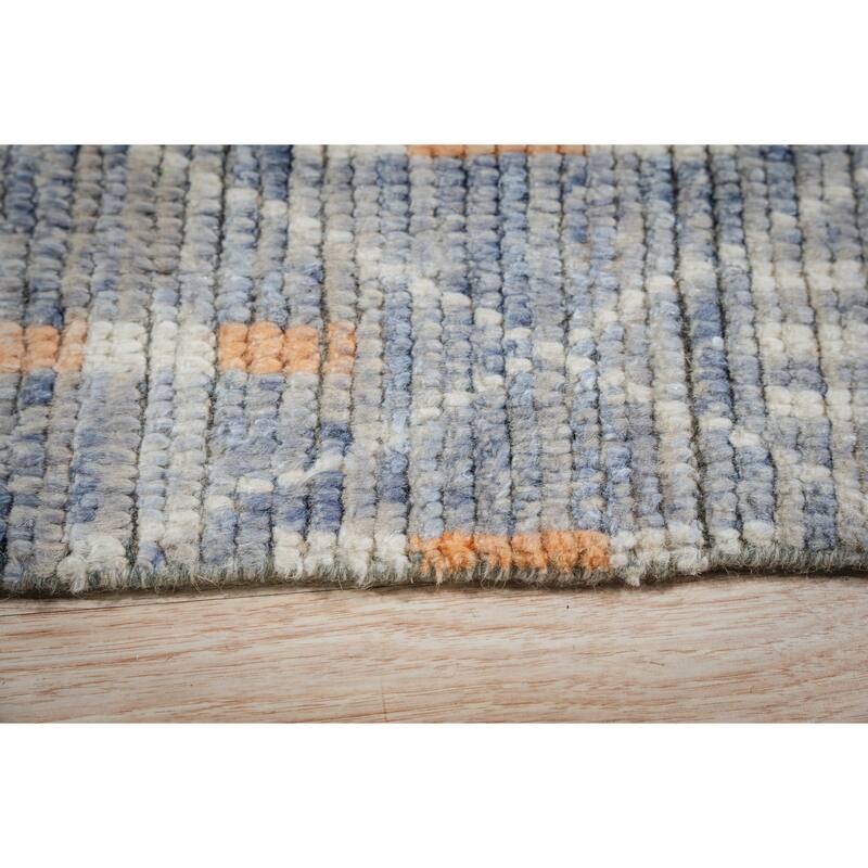 Home Decor Blue Hand-Knotted Wool Contemporary Marrakech Handspun Area Rug Stylish and Elegant Rug for Living Room, Bedroom, Off