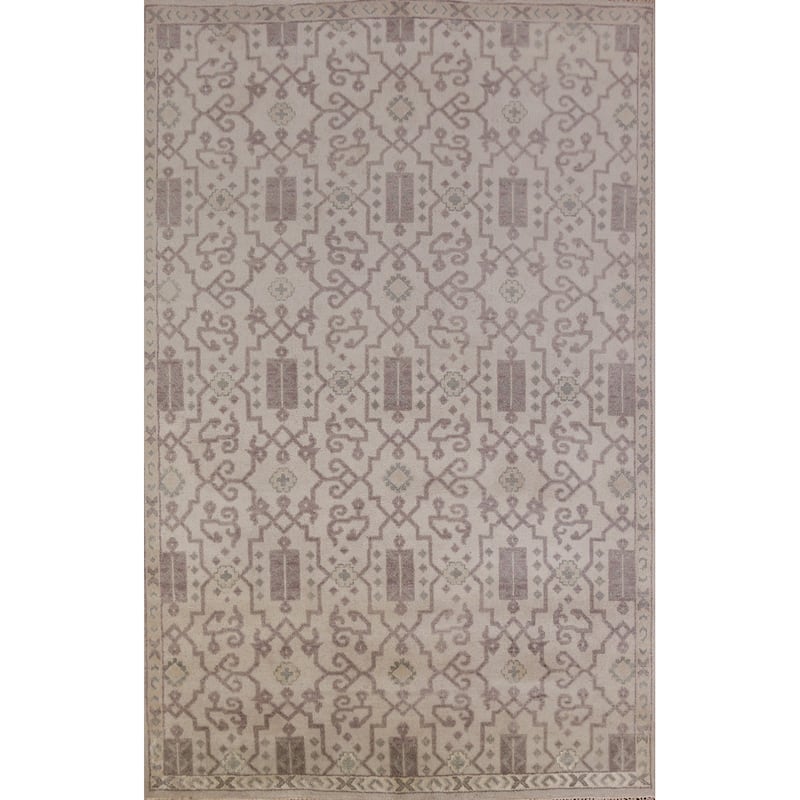 Hand Knotted Oriental 100% Wool Carpet Traditional All-Over Beige & Ivories Heriz (serapi) Area Rug - 8' 10'' X 5' 11''