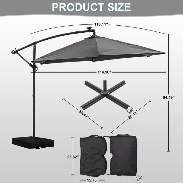 dimension image slide 3 of 9, Ainfox 10 ft. Patio Offset Solar LED Umbrellas Cantilever Outside Umbrellas with Base