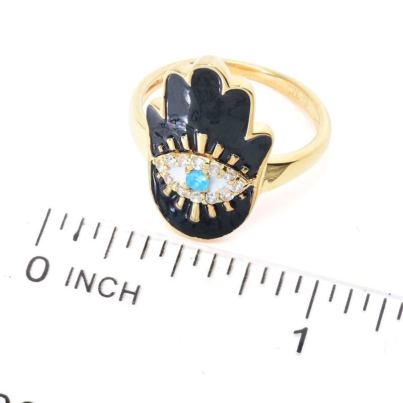 18K Yellow Gold Over Sterling Silver Neon Apatite, White Natural Zircon Ring