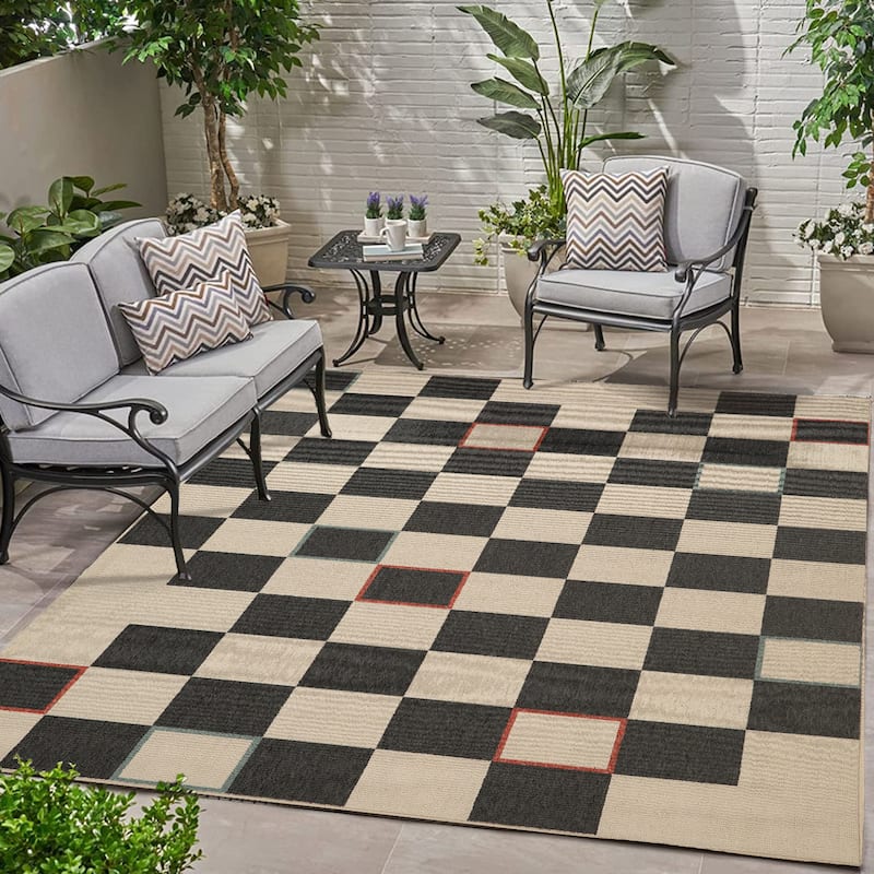 Sevita Checkered Bohemian Polypropylene Area Rug