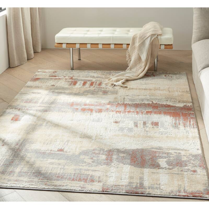 Calvin Klein Enchanting Contemporary Abstract Area Rug - 5'3" x 7'3" - Grey/Rust - Rectangle