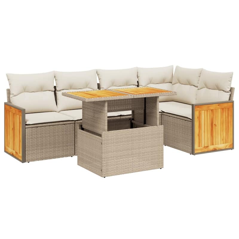 vidaXL Patio Sofa Set with Cushions Outdoor Furniture 6 Piece Poly Rattan