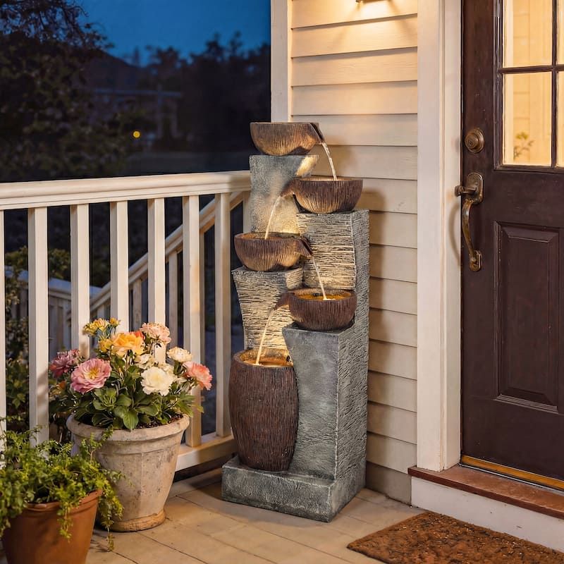 Outsunny Outdoor Water Fountain with 5-Tier Crock Design, 51.2" Tall Cascading Waterfall Garden Fountain