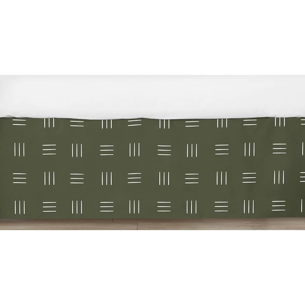Hunter Green Boho Mudcloth Boy Girl Crib Bed Skirt White Bohemian Woodland Tribal Mud Cloth Hatch Gender Neutral Safari Jungle