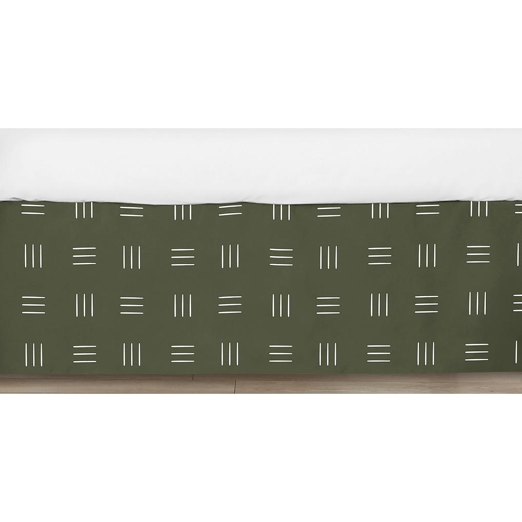 Hunter Green Boho Mudcloth Boy Girl Crib Bed Skirt White Bohemian Woodland Tribal Mud Cloth Hatch Gender Neutral Safari Jungle