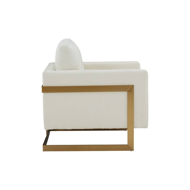 31 Inch Accent Armchair, Cream White Textured Fabric, Gold Cantilever Frame