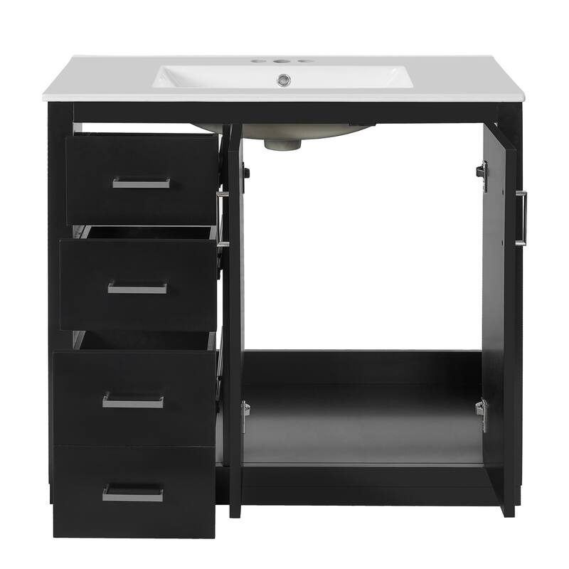 36" Wood Bathroom Vanity w/ Ceramic Sink,3 Drawers,Soft Closing Doors