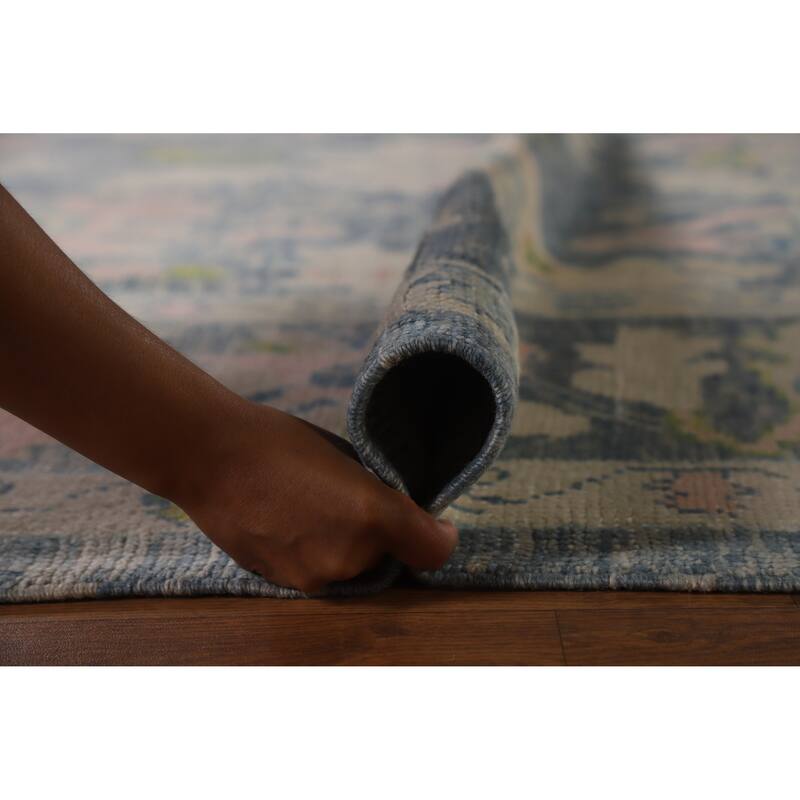 Hand Knotted Oriental 100% Wool Carpet Transitional All-Over Navy Blue & Blues Oushak Area Rug - 11' 7'' X 9' 3''