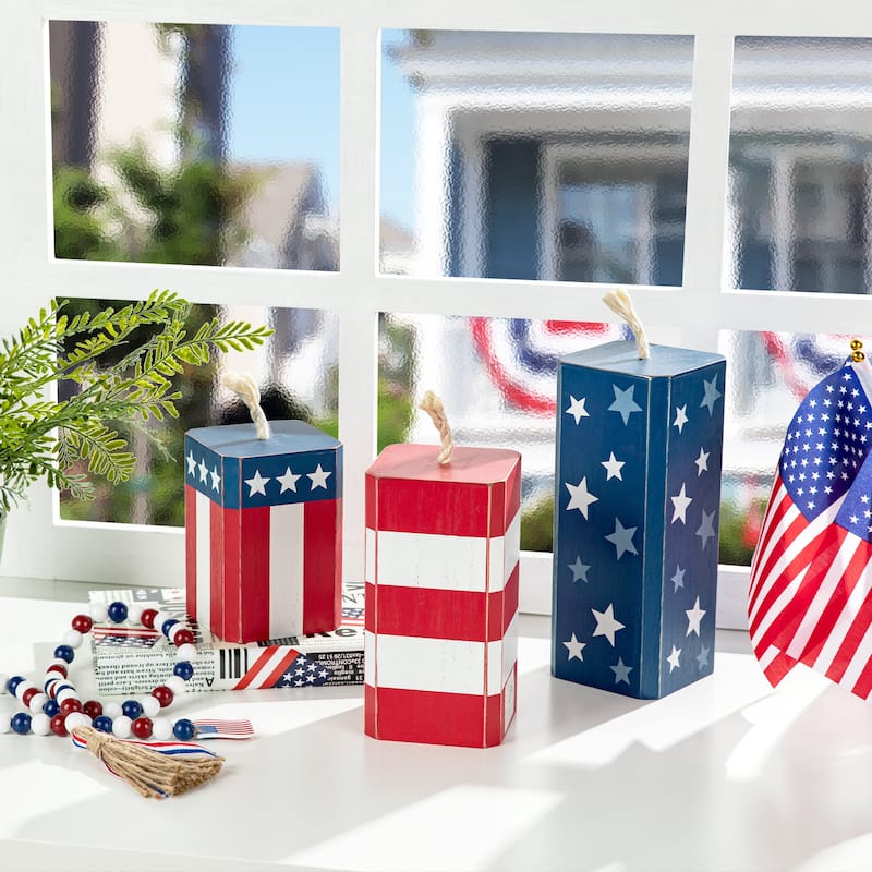 Glitzhome Set of 3 Wooden Patriotic Americana Table Signs Decor