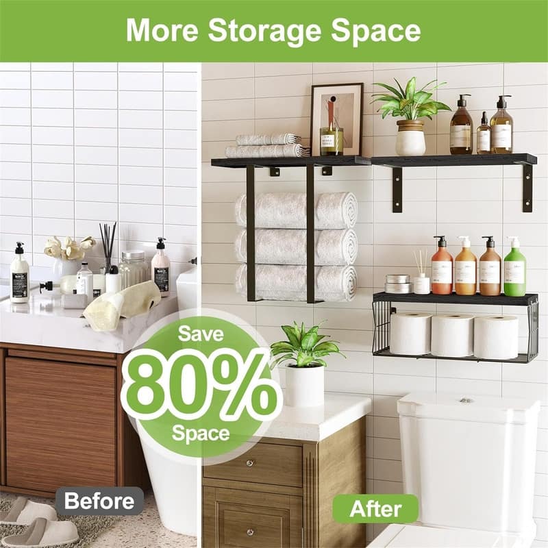 Floating Shelves Wall Mounted Over Toilet
