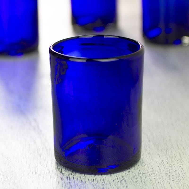 NOVICA Artisan Handblown Glass Tumblers Blue Mexican Drinkware Recycled Royal Tableware 'Pure Cobalt'(Set Of 6) - 3.9*3.1