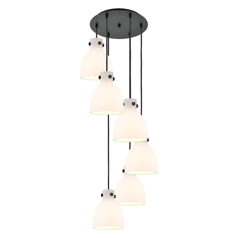 Innovations Lighting Newton Bell - 6 Light 8" Cord Hung Multi Pendant - 14" Canopy - Matte Black/White