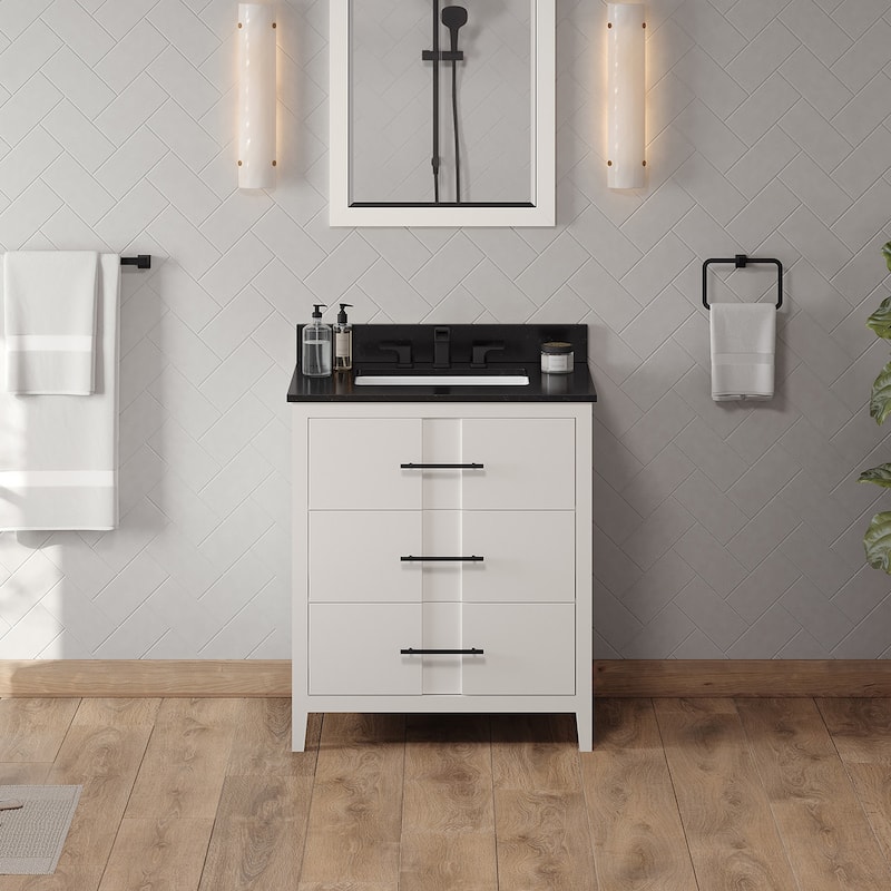 Jeffrey Alexander VKITKAT30R-GRANITE Katara 30" Free Standing Vanity - White / Black - Painted