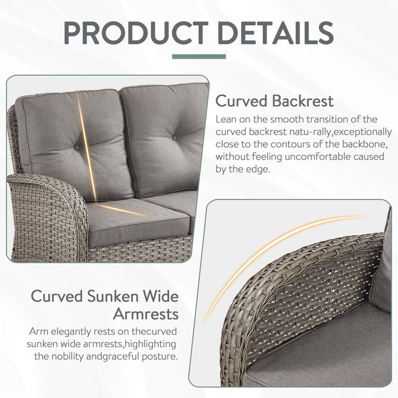 Patio Rocking Chair, Siwvel Chair with Sofa Set - Grey