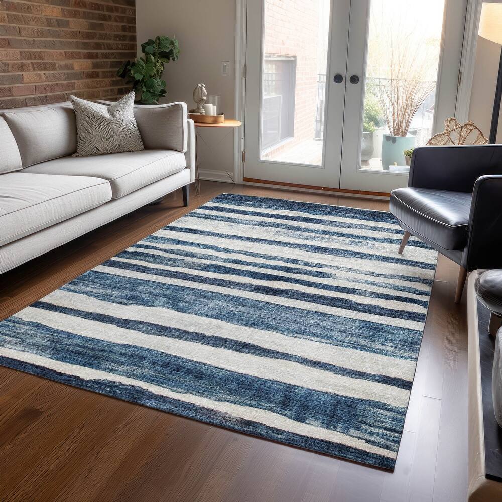 Machine Washable Indoor/ Outdoor Moroccan Stripe Chantille Rug