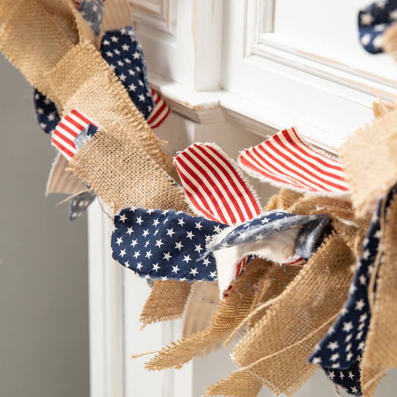 Glitzhome 6 Feet Americana Patriotic July 4th Fabric Garland Wreath - 72"L