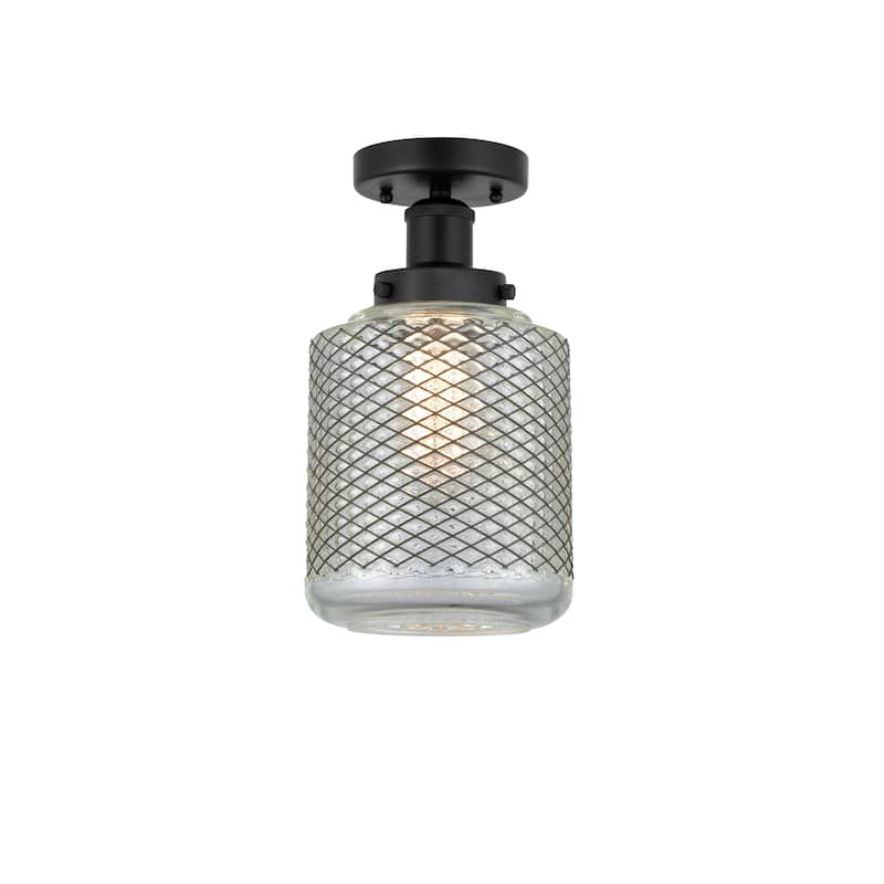 Innovations Lighting Stanton - 1 Light 6" Semi-Flush Mount - Matte Black/Clear Crackle