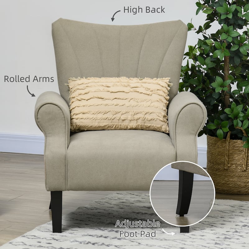 Fabric Accent Chair, Armchair with Wood Legs
