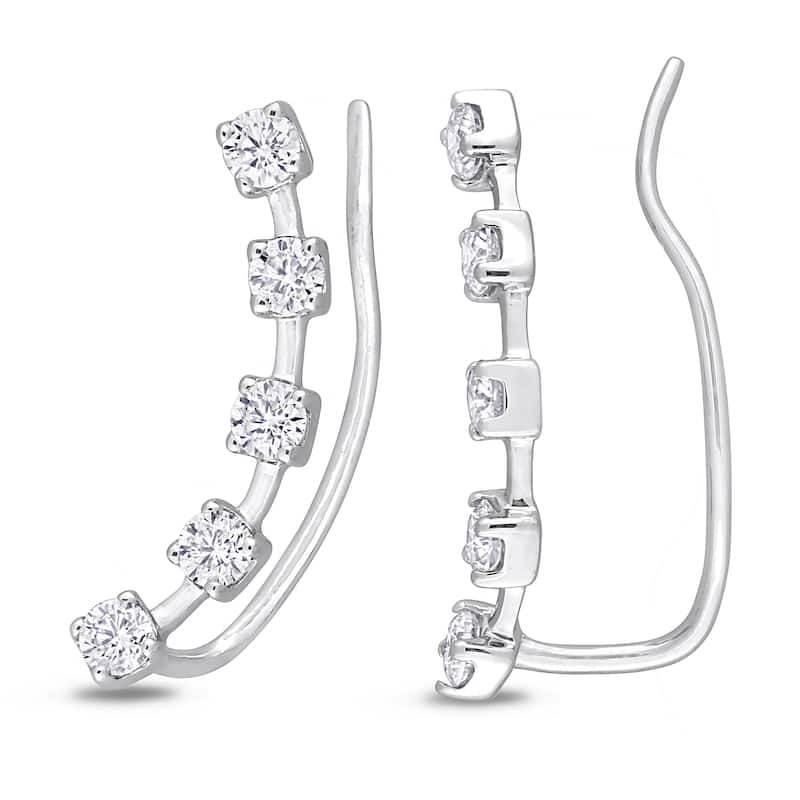 5/8ct DEW Created Moissanite Crawler Earrings 10k White Gold