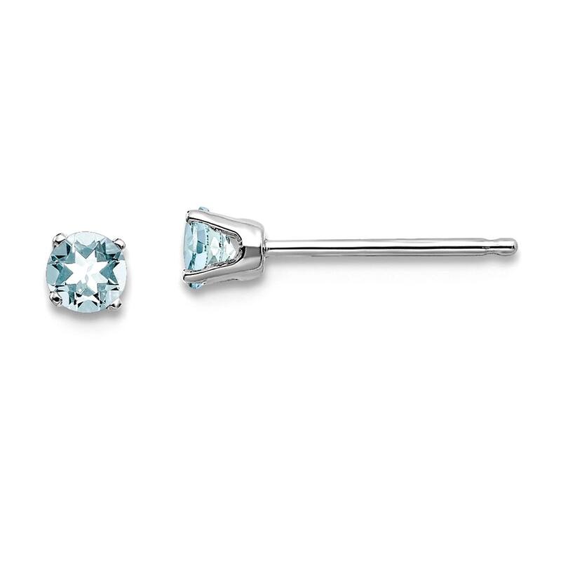 Curata 14k White Gold 3mm Small Round Genuine Gemstone Birthstone Post Earrings - Aquamarine