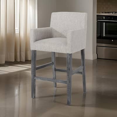 Counter Height Chair Set of 2, H-Frame Base, Rubberwood, Light Gray Fabric