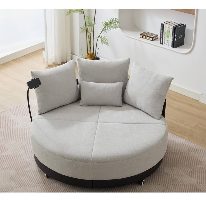 52.75" W Oversized Round Accent Chair 360° Swivel Barrel Chair with Wheels & Adjustable Phone Stand