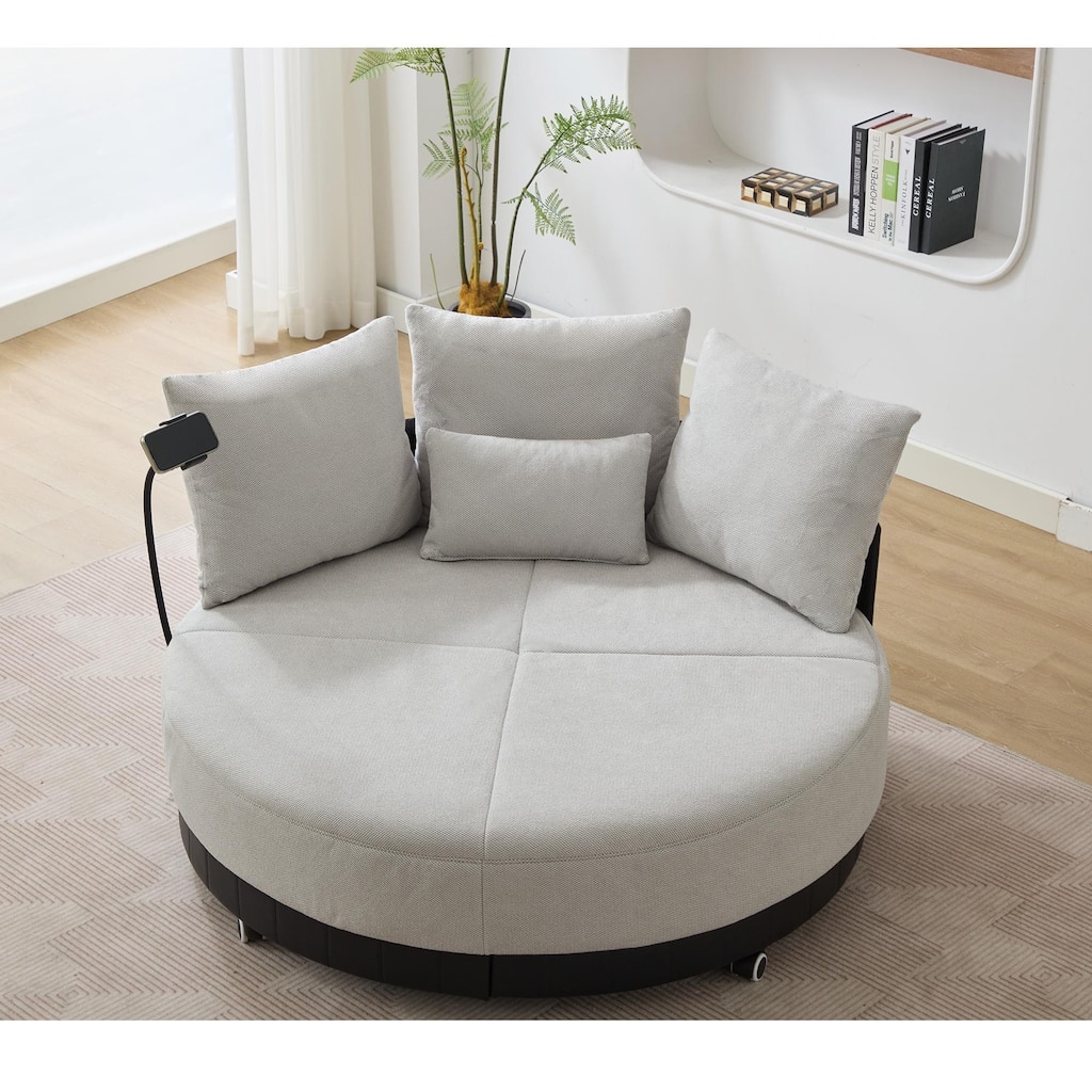 52.75'' Oversized Round Swivel Chair, 360° Swivel, Couples Chair, Gray, Polyester(Anti - Wrinkle)