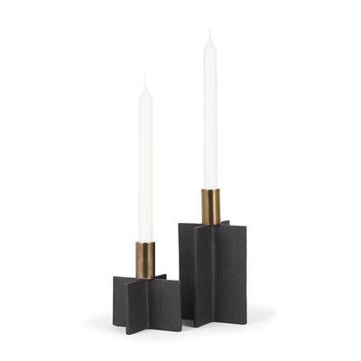 Pia Matte Black w/ Brushed Gold Metal Taper Candleholder (Set of 2) - 4.8L x 4.8W x 8.3H