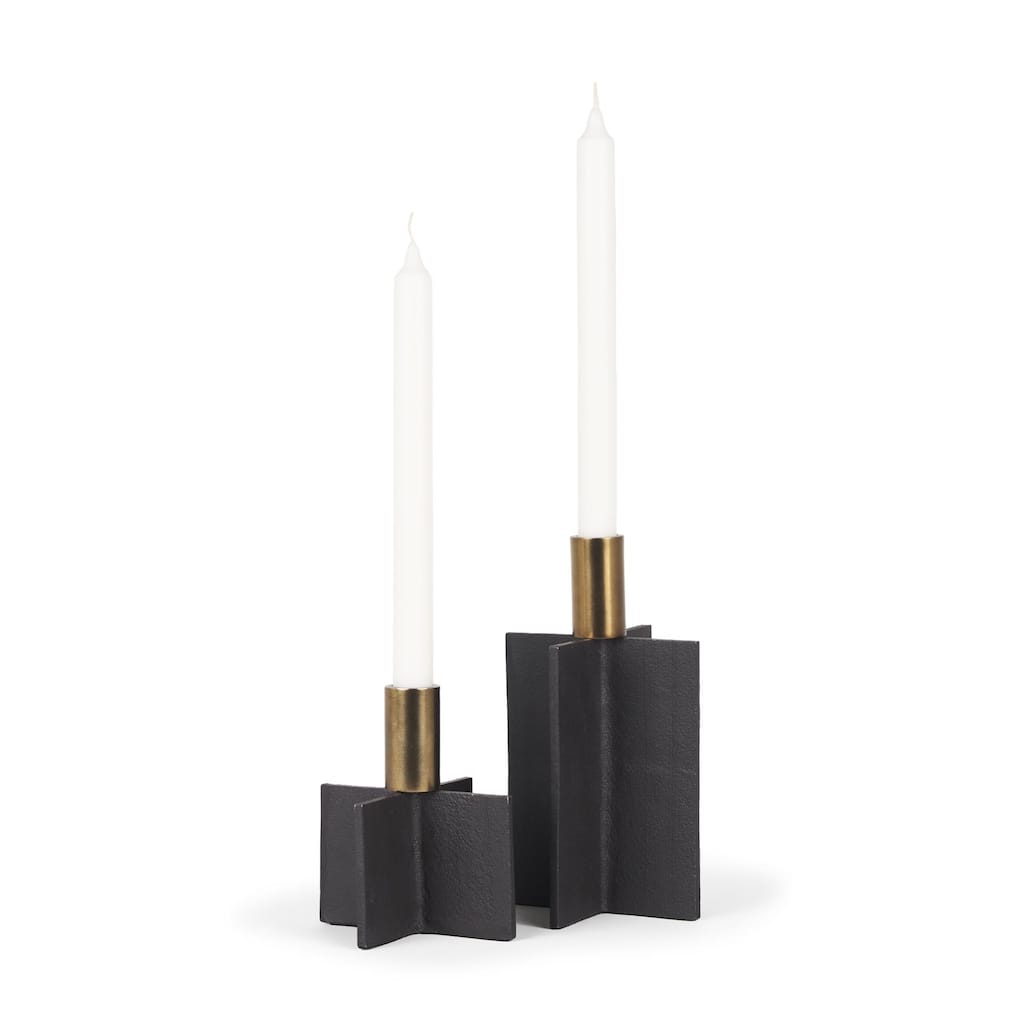 Pia Matte Black w/ Brushed Gold Metal Taper Candleholder (Set of 2) - 4.8L x 4.8W x 8.3H