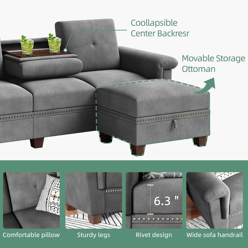 108'' Convertible Sectional Sofa with Seat Storage