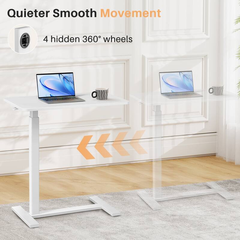 27.56 in. White Laptop Desk with Wheels, Adjustable Height Overbed Bedside Table Mobile Standing Desk
