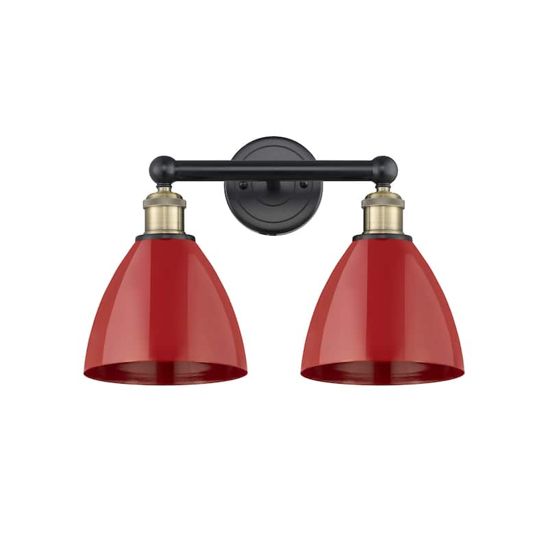 Innovations Lighting 616-2W-12-17 Plymouth Vanity Plymouth Dome 2 - Black Antique Brass / Red
