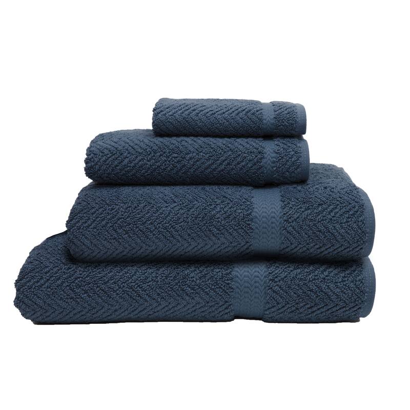 Authentic Hotel and Spa Herringbone Weave Turkish Cotton 4-piece Towel Set with Bath Sheet - Cornflower blue