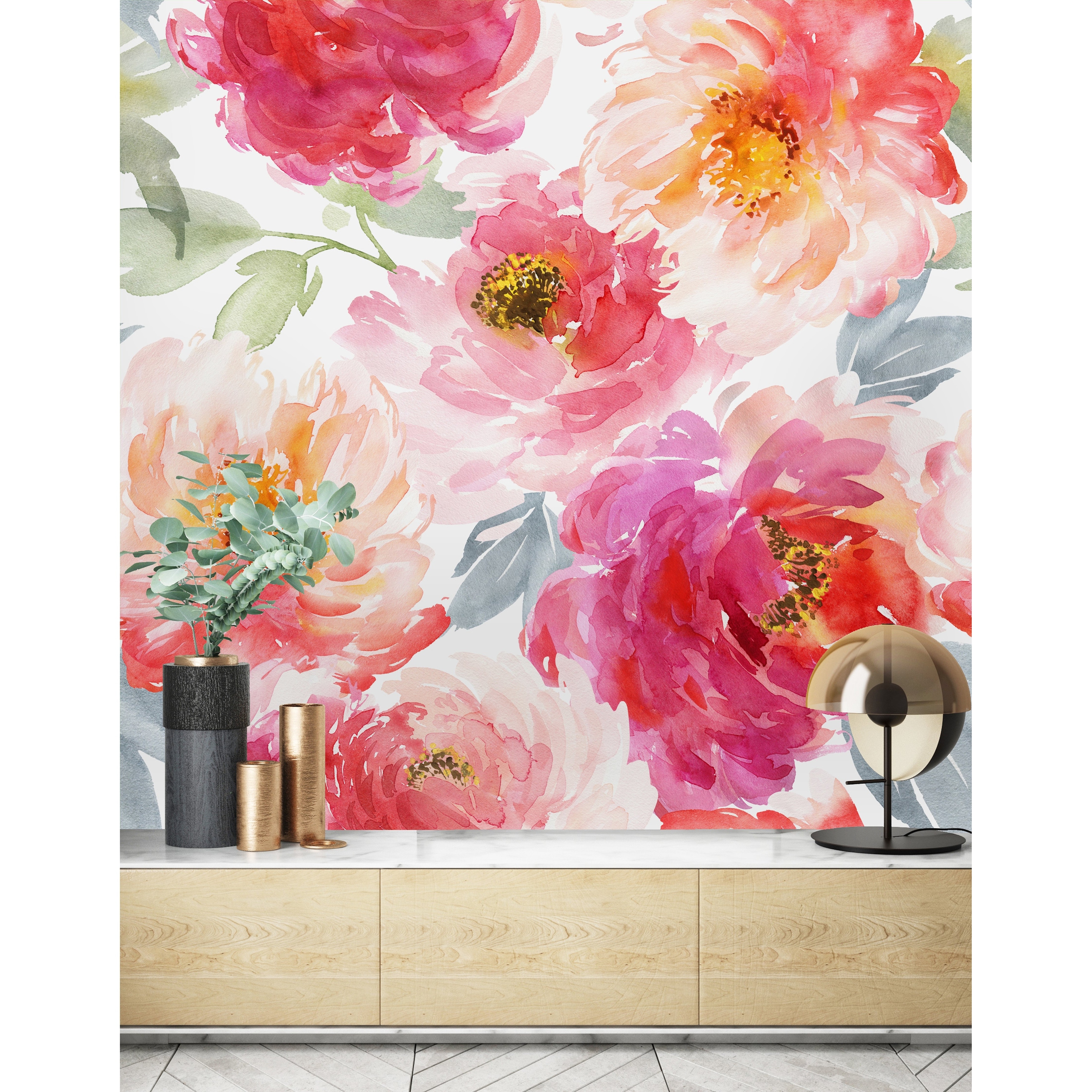 Wall Mural Photo Wallpaper Art EASY-INSTALL Fleece Peony Flowers Watercolor Rose 